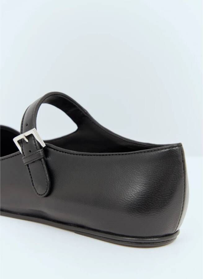 The Row Leren Ballerina Flats Ronde Neus Riem Black Dames