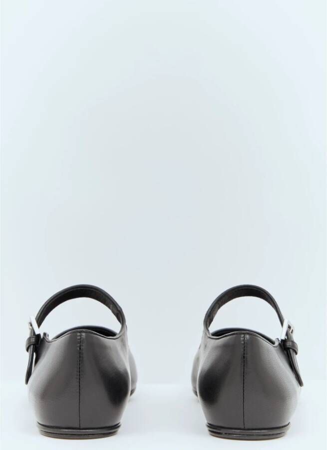 The Row Leren Ballerina Flats Ronde Neus Riem Black Dames