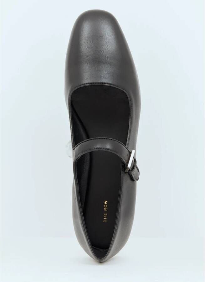 The Row Leren Ballerina Flats Ronde Neus Riem Black Dames