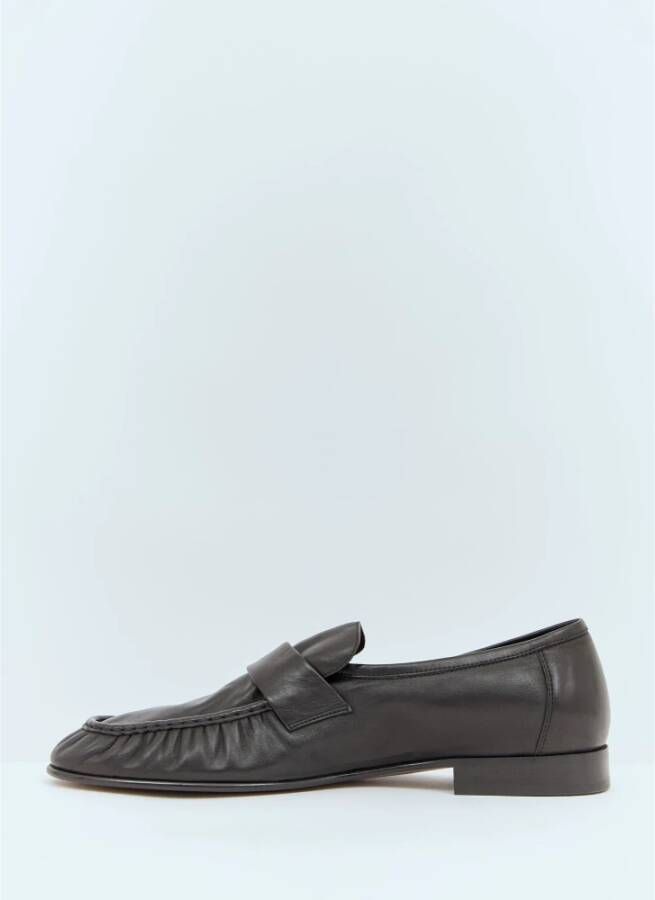 The Row Leren Penny Loafers Gestapelde Hak Black Heren