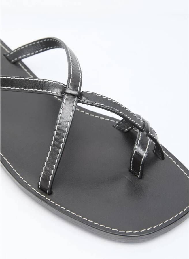 The Row Leren sandalen met contraststiksels Black Dames