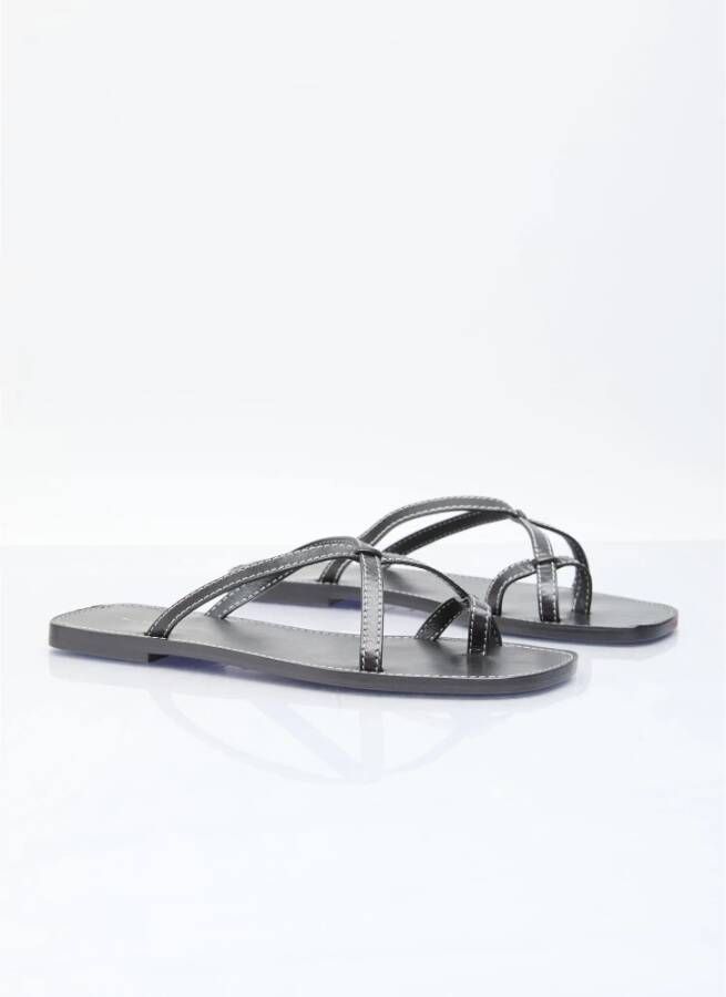 The Row Leren sandalen met contraststiksels Black Dames