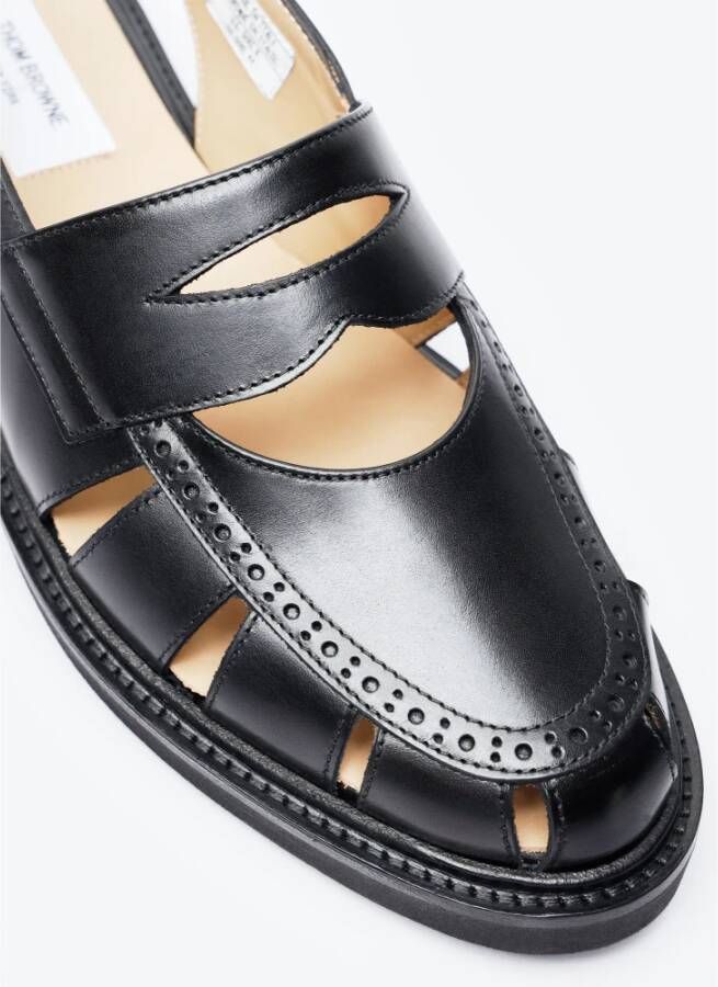 Thom Browne Leren Cut-Out Loafer Sandalen Black Heren