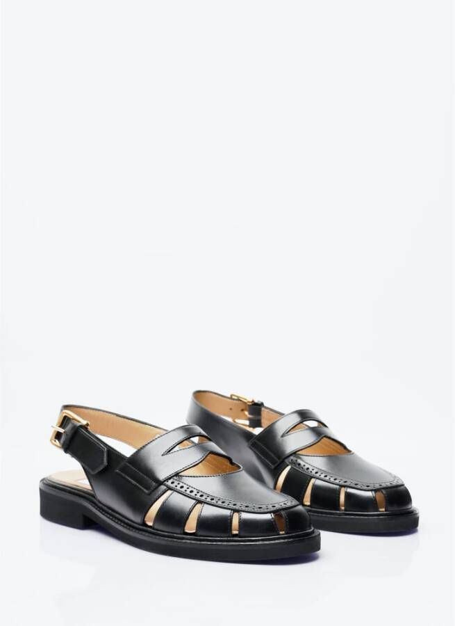 Thom Browne Leren Cut-Out Loafer Sandalen Black Heren