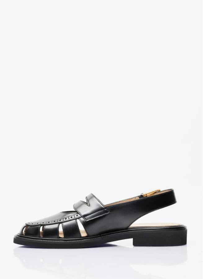 Thom Browne Leren Cut-Out Loafer Sandalen Black Heren