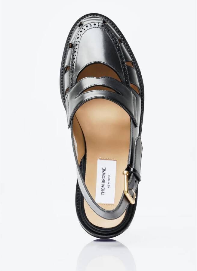 Thom Browne Leren Cut-Out Loafer Sandalen Black Heren