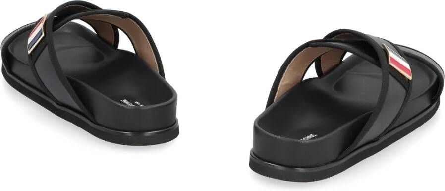 Thom Browne Leren slides met Grosgrain-lintdetails Black Heren