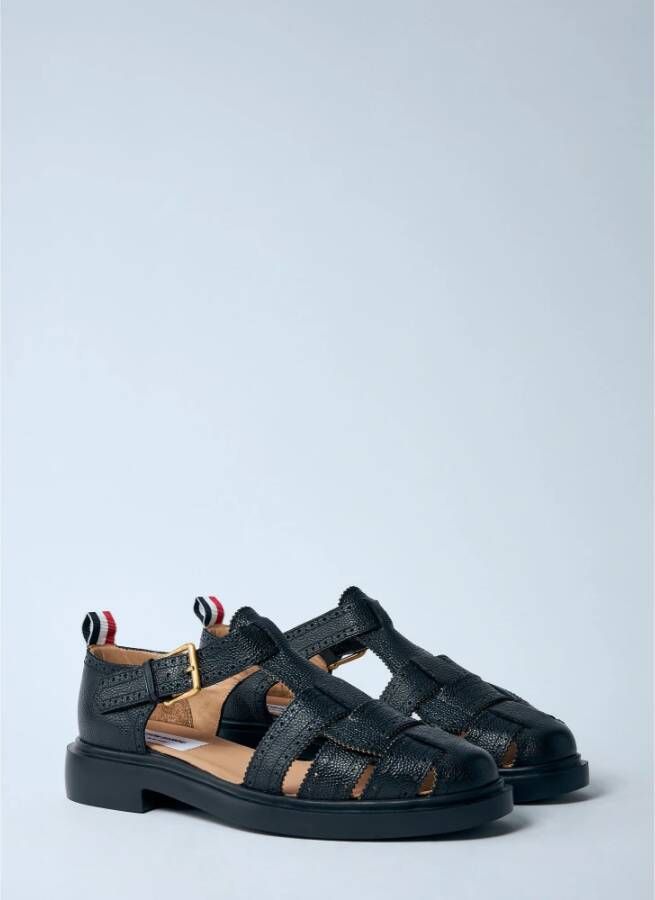 Thom Browne Pebble Grain Leren Fisherman Sandalen Black Heren