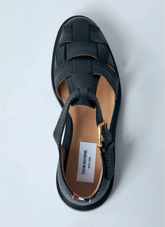 Thom Browne Pebble Grain Leren Fisherman Sandalen Black Heren