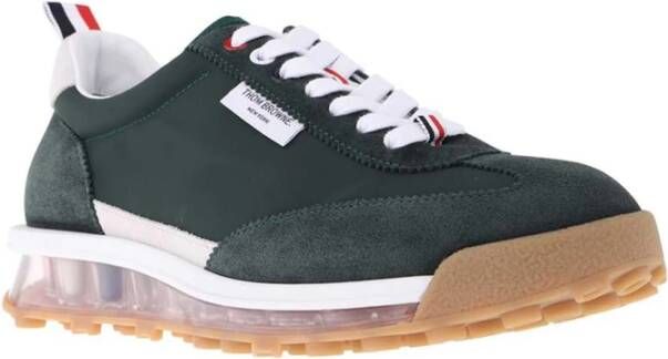 Thom Browne Suede Low-Top Sneakers Tricolor Detail Green Heren