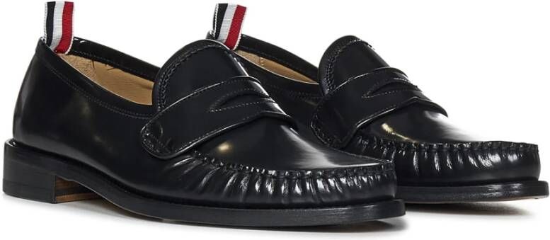 Thom Browne Zwarte platte instappers Geborsteld kalfsleer schoenen Black Heren