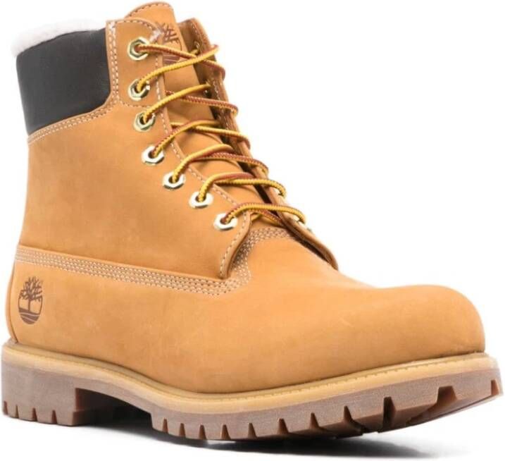 Timberland Beige Leren Enkellaarsjes met Veters Beige Heren