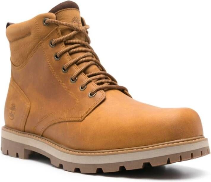 Timberland Beige Leren Enkellaarsjes met Veters Beige Heren