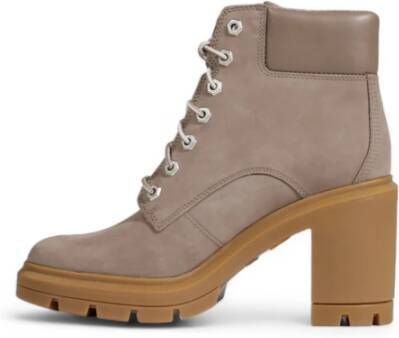 Timberland Beige Leren Enkellaarzen met Rubberen Zool Beige Dames