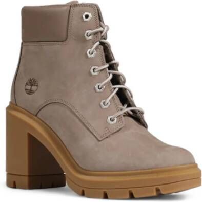 Timberland Beige Leren Enkellaarzen met Rubberen Zool Beige Dames