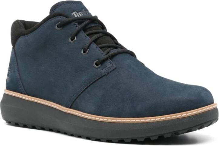 Timberland Blauwe leren enkellaarsjes met veters Blue Heren