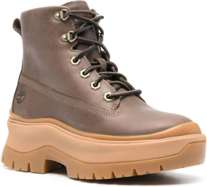 Timberland Bruine leren enkellaarsjes met veters Brown Dames