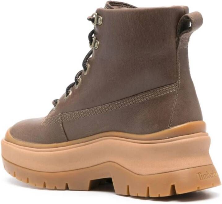 Timberland Bruine leren enkellaarsjes met veters Brown Dames