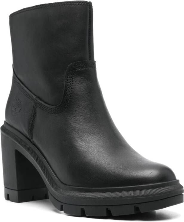 Timberland Zwarte leren blokhak laarzen Black Dames