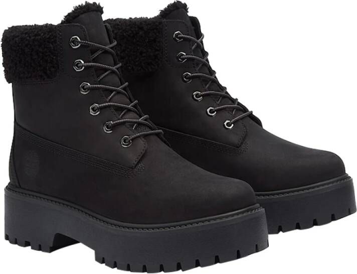 Timberland Zwarte Leren Enkellaarzen Black Dames