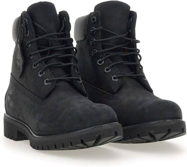 Timberland Zwarte Premium Leren Veterschoenen Black Heren