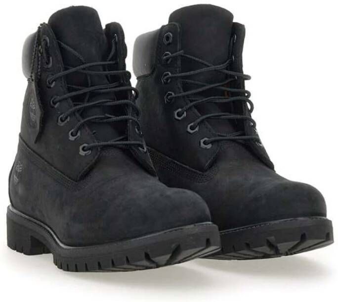 Timberland Zwarte Premium Leren Veterschoenen Black Heren