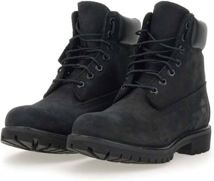 Timberland Zwarte Premium Leren Veterschoenen Black Heren