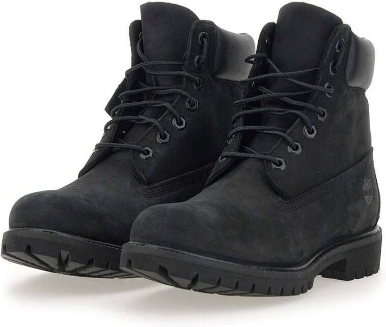 Timberland Zwarte Premium Leren Veterschoenen Black Heren