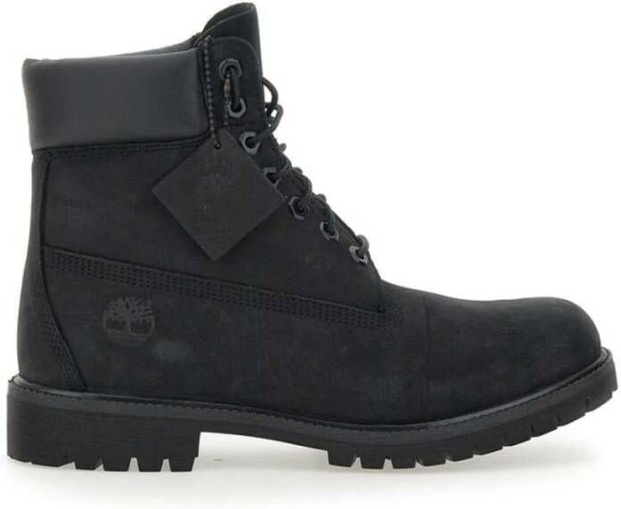 Timberland Zwarte Premium Leren Veterschoenen Black Heren