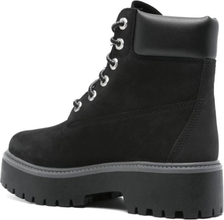 Timberland Zwarte Suède Enkellaarsjes met Veters Black Dames