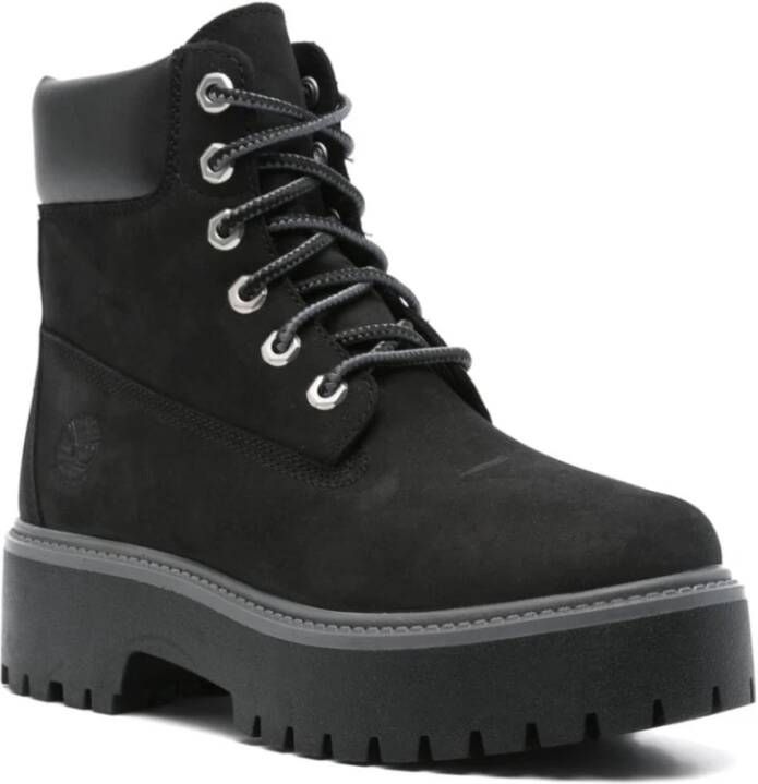 Timberland Zwarte Suède Enkellaarsjes met Veters Black Dames