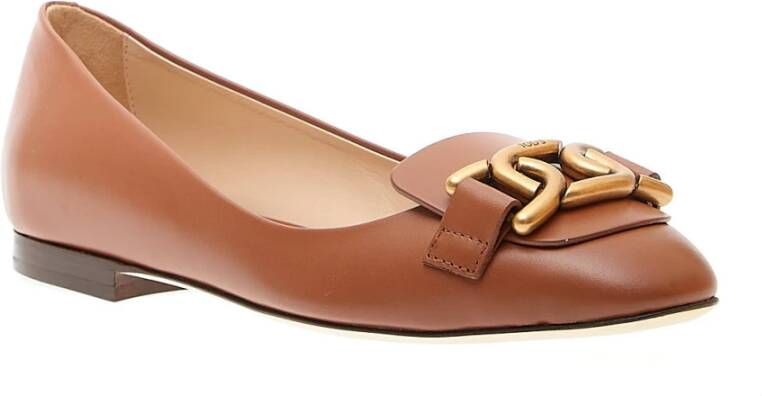 TOD'S Ballerina Schoenen Cuoio Gouden Ketting Brown Dames