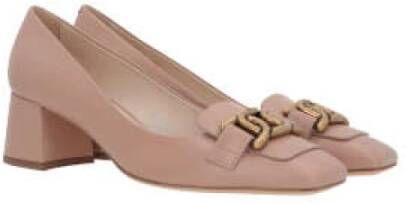 TOD'S Beige Leren Hakken Décolleté met Antieke Gouden Ketting Pink Dames