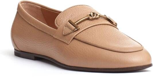 TOD'S Beige Loafer Schoenen met T-Ring Gesp Beige Dames