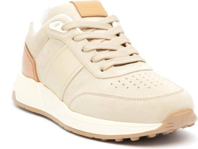 TOD'S Beige Nabuk Sneakers met Rubberen Zool Beige Heren