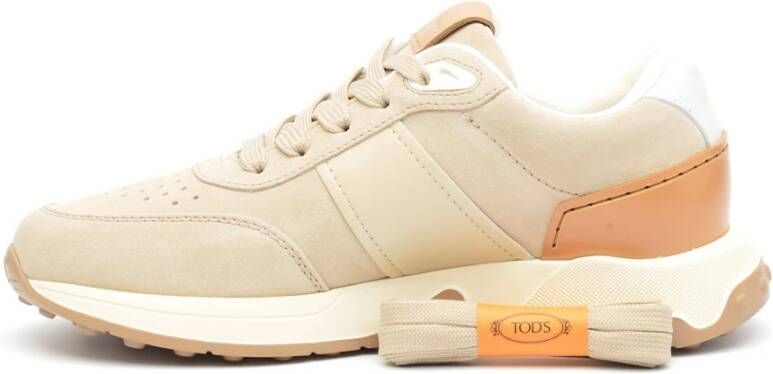 TOD'S Beige Nabuk Sneakers met Rubberen Zool Beige Heren