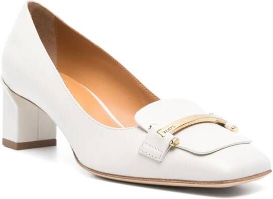 TOD'S Beige Square Toe Low Block Heel White Dames