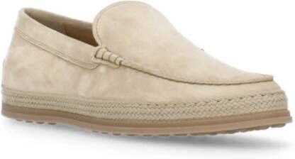 TOD'S Beige Suède Loafer met Logo Detail Beige Heren