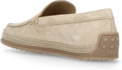 TOD'S Beige Suède Loafer met Logo Detail Beige Heren