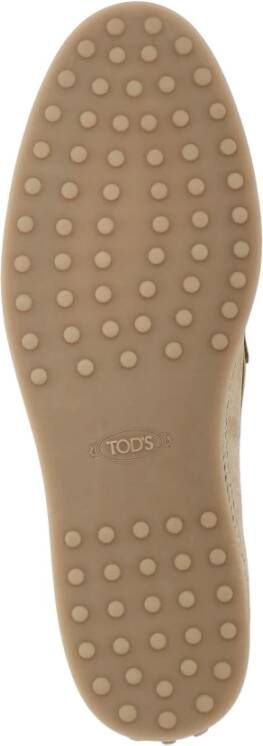 TOD'S Beige Suède Loafer met Logo Detail Beige Heren