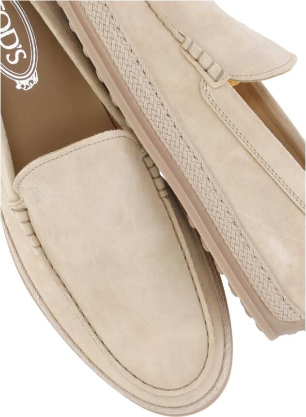 TOD'S Beige Suède Loafer met Logo Detail Beige Heren