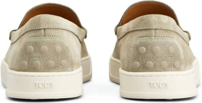 TOD'S Beige Suède Mocassin met Rubberen Zool Beige Heren