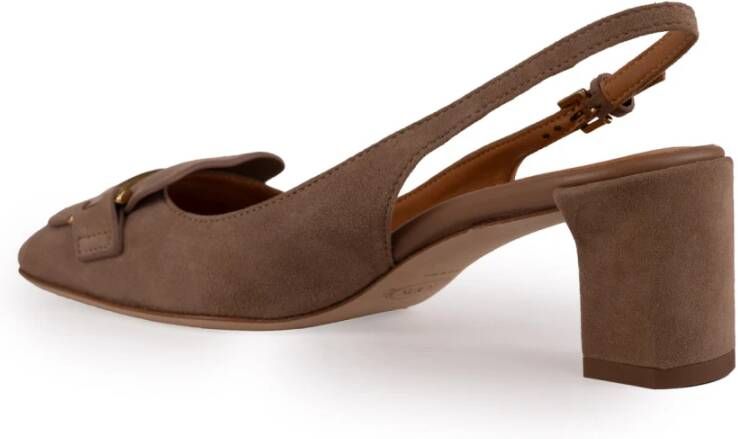 TOD'S Beige Suède Slingback Hakken met Metalen Bar Beige Dames