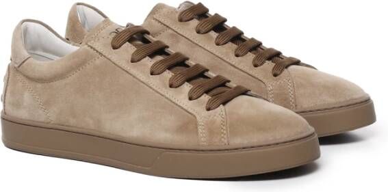 TOD'S Beige Suède Sneakers Logo Print Beige Heren