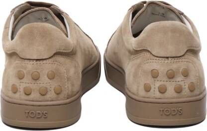 TOD'S Beige Suède Sneakers Logo Print Beige Heren