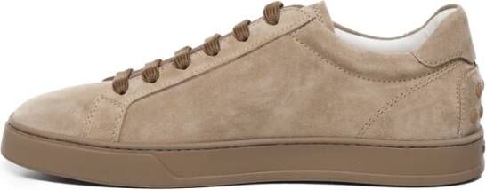 TOD'S Beige Suède Sneakers Logo Print Beige Heren