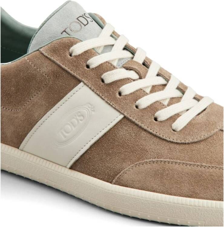 TOD'S Beige Suède Zijstreep Sneakers Beige Heren