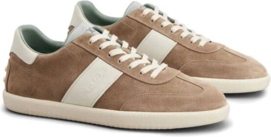 TOD'S Beige Suède Zijstreep Sneakers Beige Heren