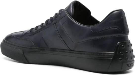 TOD'S Blauwe leren sneakers met reliëflogo Blue Heren