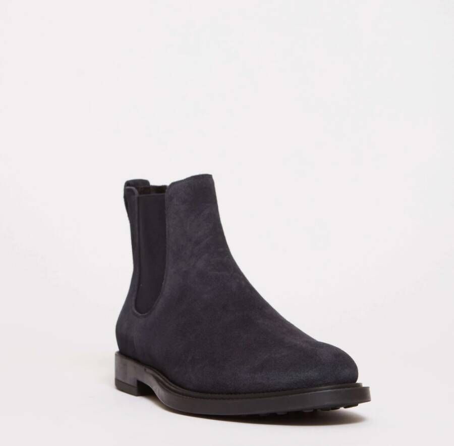 TOD'S Blauwe Suède Chelsea Boots met Elastiek Blue Heren